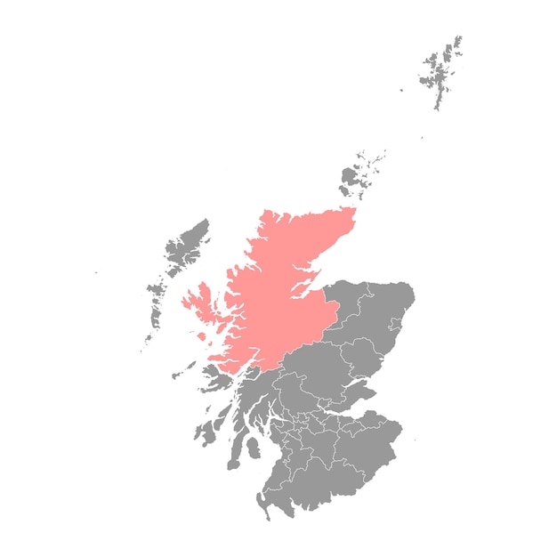 Mapa de las tierras altas del área del consejo de Escocia ilustración vectorial