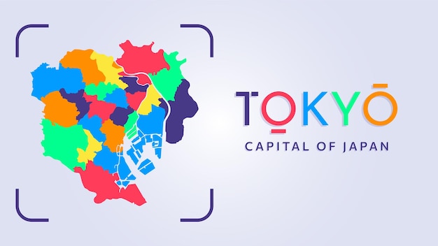 Mapa tokio capital de japón. diseño colorido del mapa capital de tokio japón. festival en la ciudad capital
