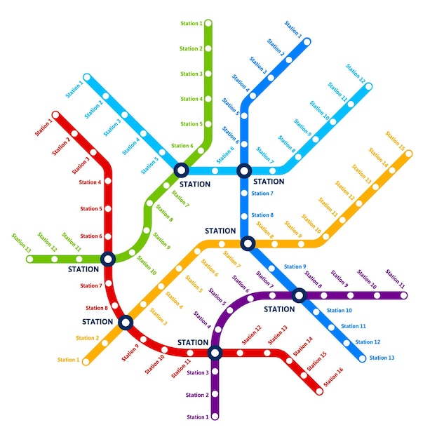 Vector mapa de transporte ferroviario subterráneo metro metro