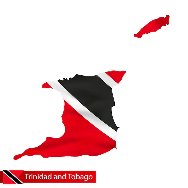 Mapa de trinidad y tobago con bandera ondeante del país