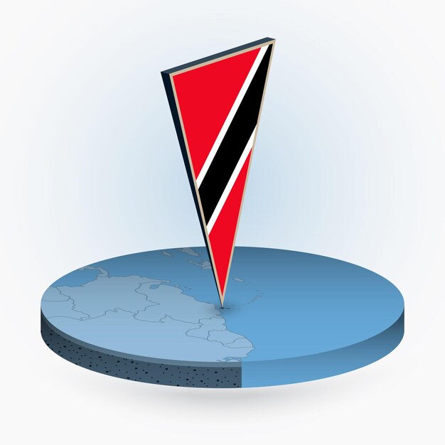 Mapa de Trinidad y Tobago en estilo isométrico redondo con bandera triangular 3D de Trinidad y Tobago