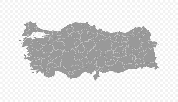 Mapa de Turkiye con límites detallados de las divisiones administrativas aisladas en un fondo transparente