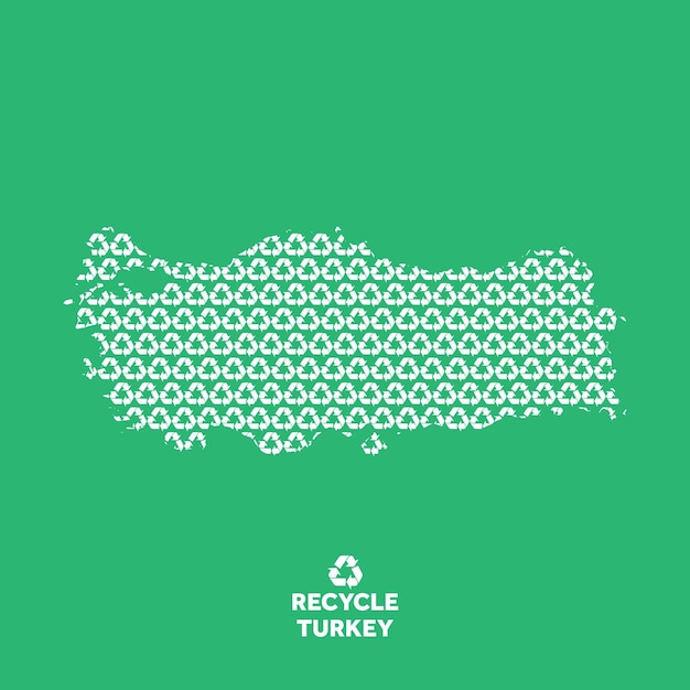 Mapa de Turquía hecho a partir del símbolo de reciclaje concepto ambiental