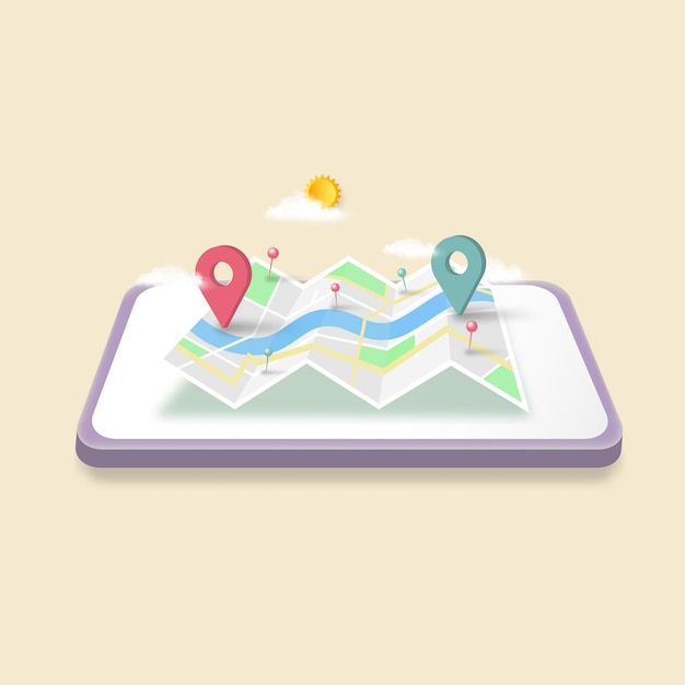 Mapa de ubicación pines 3d con puntos de control de navigator para negocios gps vector ilustración