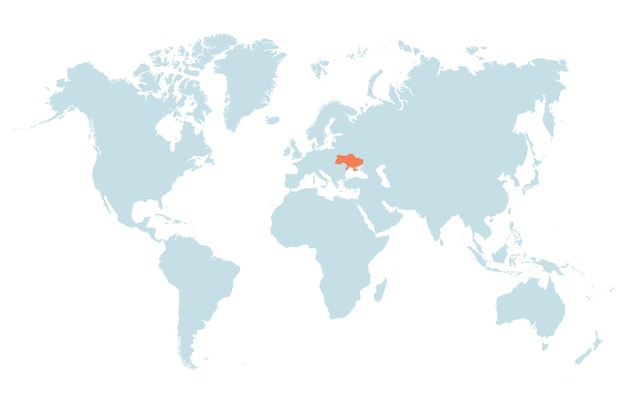 Vector el mapa de ucrania se destaca en el mapa mundial