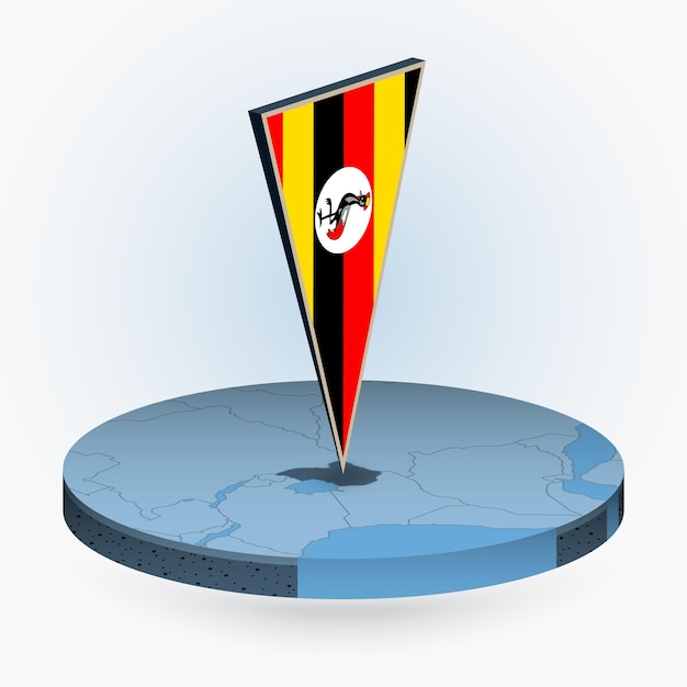 Mapa de Uganda en estilo isométrico redondo con bandera triangular 3D de Uganda