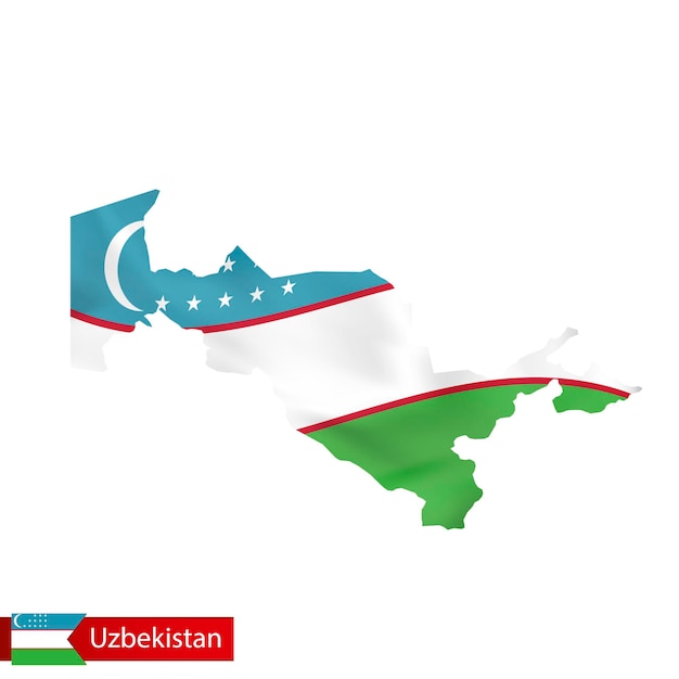 Mapa de Uzbekistán con la bandera ondeante del país