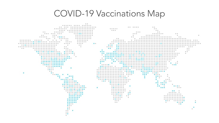 Vector mapa de vacunas de coronavirus covid19 infografía punteada