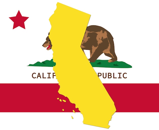 Mapa del vector de California con fondo de bandera