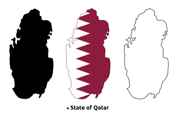 Mapa Vector País Contorno de la bandera de Qatar Dentro del mapa Versión en blanco y silueta