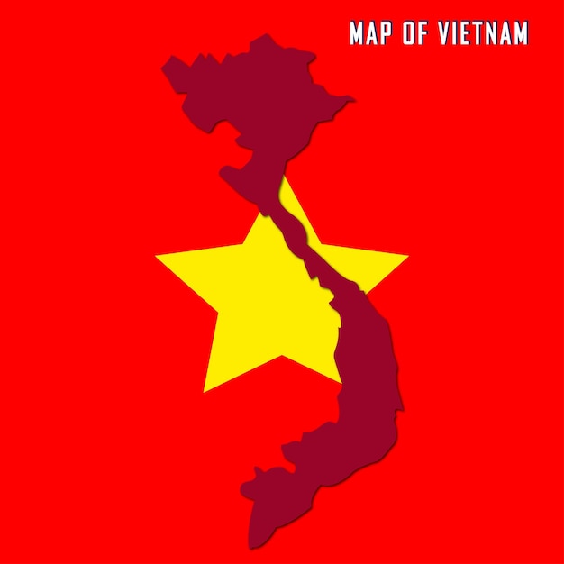 Mapa del vector de vietnam con fondo de bandera