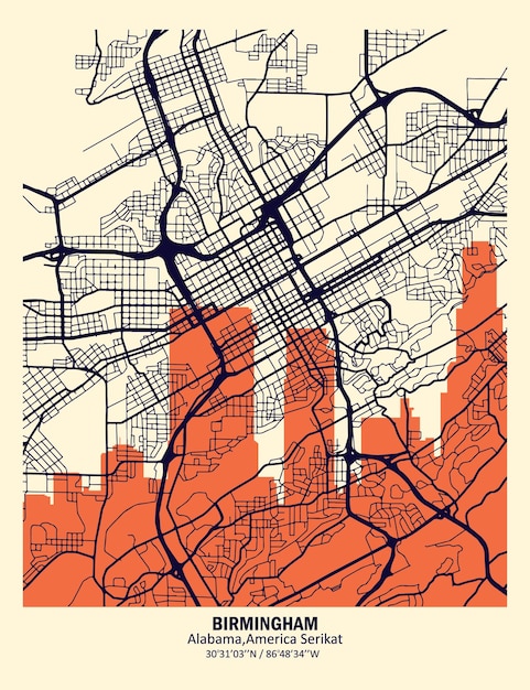 Vector mapa vectorial abstracto de la ciudad de birmingham alabama estados unidos