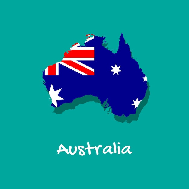 Mapa vectorial de australia pintado con los colores de la bandera las fronteras del país con sombra