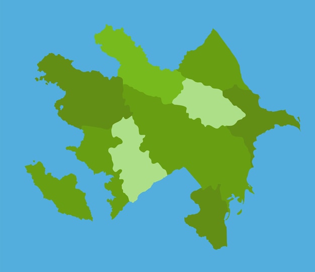 Mapa vectorial de Azerbaiyán en escala verde con regiones.