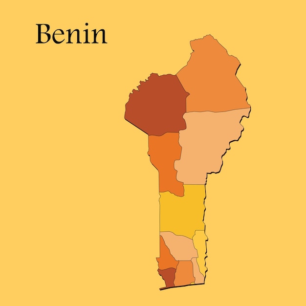 Mapa vectorial de Benín con líneas de regiones y ciudades y todas las regiones completas