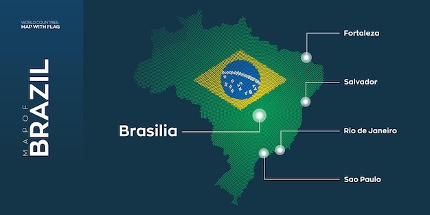 Mapa vectorial de Brasil con capital y ciudades principales