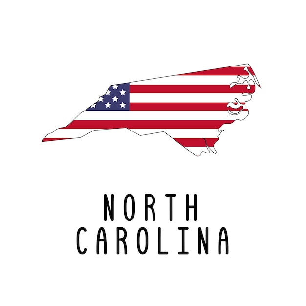 Mapa vectorial de Carolina del Norte pintado en los colores de la bandera americana Silueta o fronteras del estado de EE.UU.