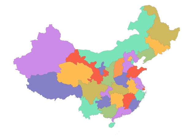 Mapa vectorial de China con provincias de diferente color