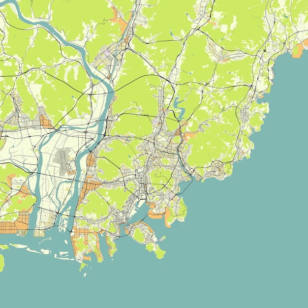 Mapa vectorial de la ciudad de busan, corea del sur