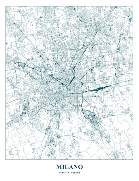 Mapa vectorial de la ciudad de Milán, Italia