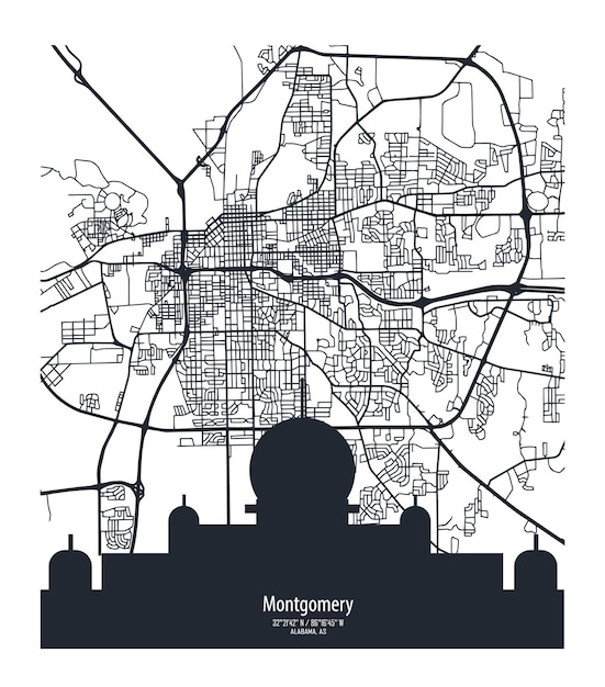 Vector mapa vectorial de la ciudad de montgomery alabama estados unidos