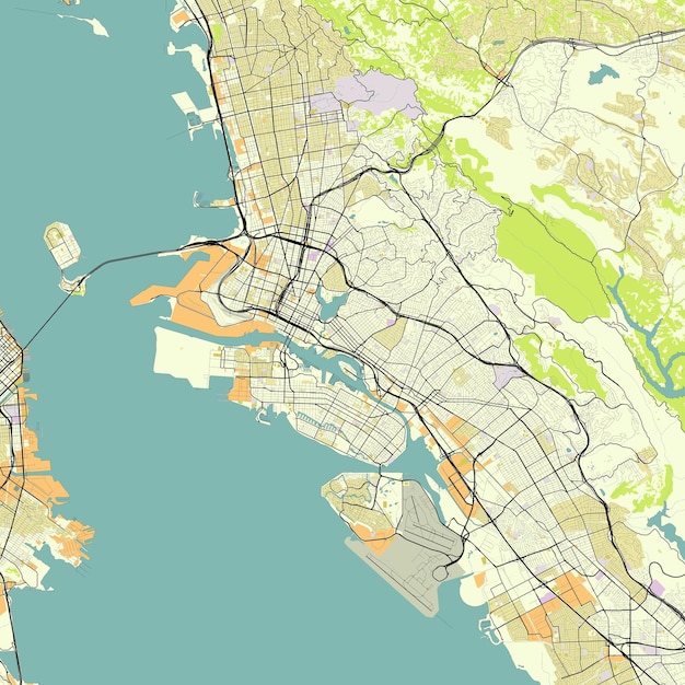 Vector mapa vectorial de la ciudad de oakland california ee.uu.