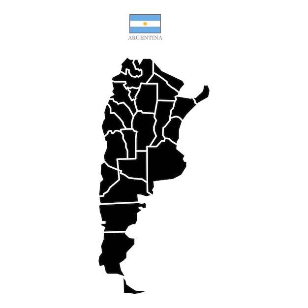 Mapa vectorial de contorno de Argentina con bandera estatal en blanco y negro en color Mapa de fondo eps 10