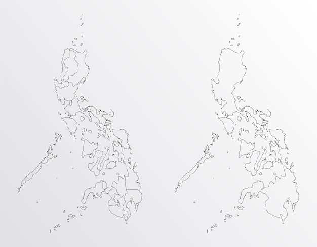 Mapa vectorial de contorno negro de Filipinas con regiones sobre fondo blanco