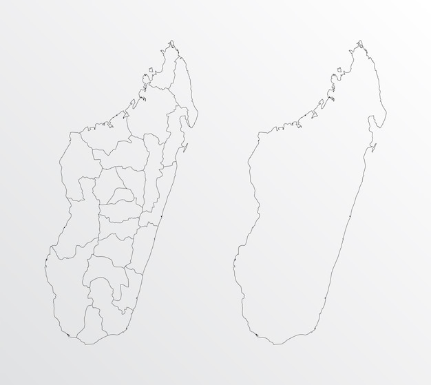 Mapa vectorial de contorno negro de Madagascar con regiones sobre fondo blanco