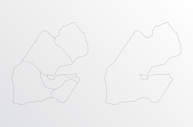 Mapa vectorial de contorno negro de Yibuti con regiones