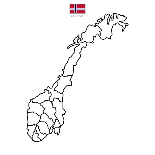 Mapa vectorial de contorno de Noruega con bandera estatal en color Mapa de fondo eps 10