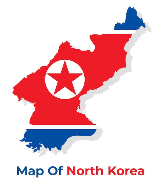Mapa vectorial de Corea del Norte con la bandera nacional.
