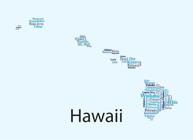 Mapa vectorial detallado de Hawái con los nombres de todos los condados y ciudades