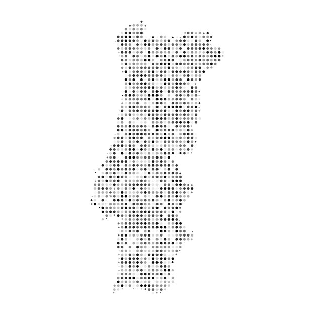 Mapa vectorial de efecto de semitono blanco y negro punteado abstracto de Portugal Mapa del país ilustración vectorial de diseño punteado digital