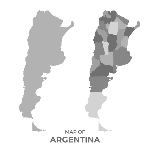Mapa vectorial en escala de gris de Argentina con regiones e ilustración plana simple.