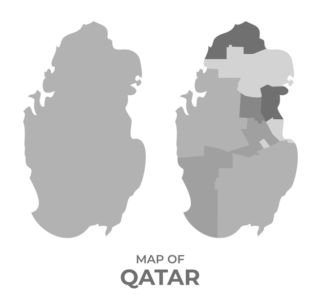 Mapa vectorial en escala de gris de Qatar con regiones e ilustración plana simple.