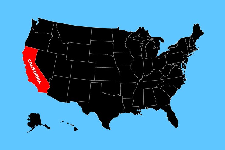 Mapa vectorial del estado de California EE.UU. aislado en el mapa de los Estados Unidos Mapa vectorial en blanco editable de EE.UU