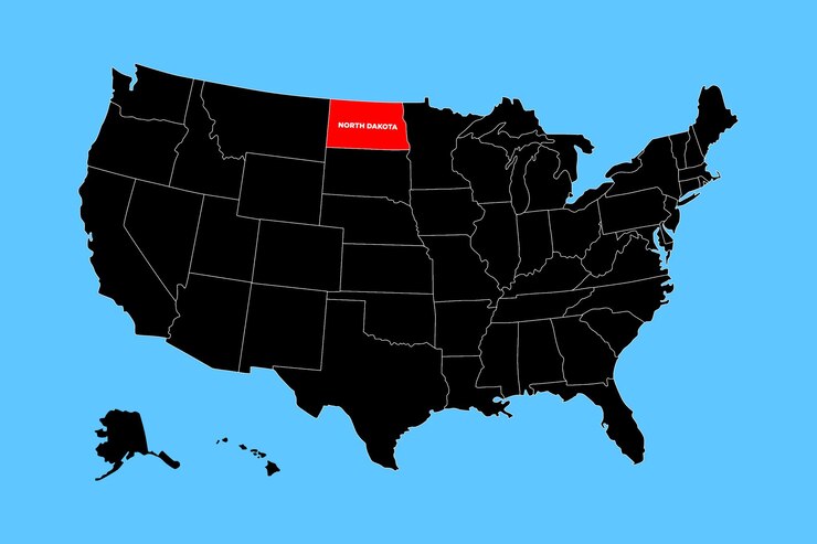 El mapa vectorial del estado de Dakota del Norte de los Estados Unidos aislado en el mapa de los EE.UU. Mapa vectorial en blanco editable de los EEUU