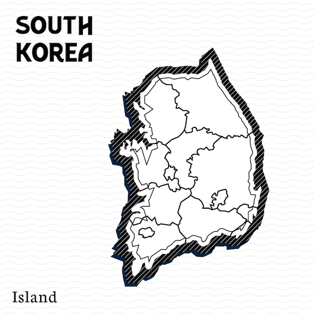 Mapa vectorial de la isla de Corea del Sur en blanco y negro ilustración muy detallada Corea del Sur