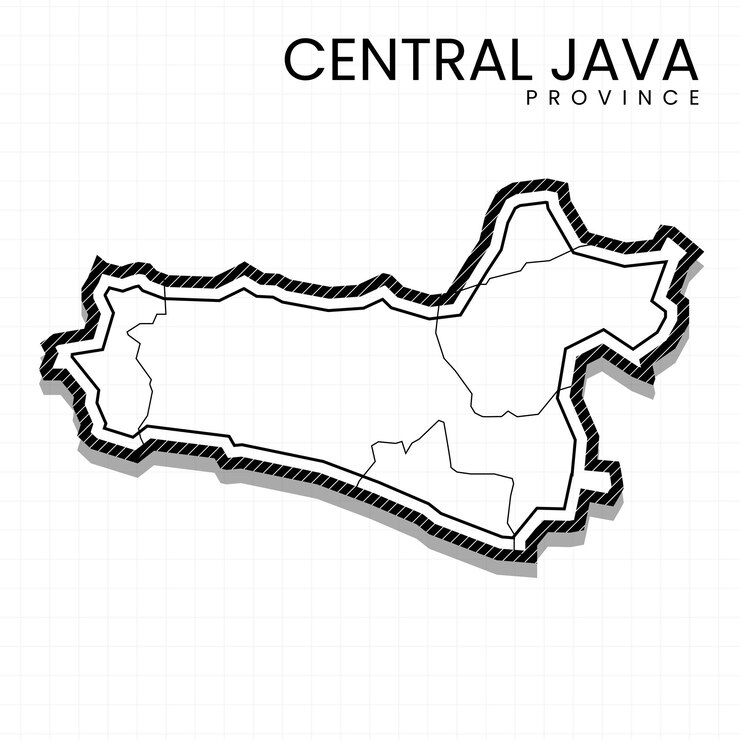 Vector mapa vectorial de la isla de java central en blanco y negro ilustración muy detallada de la isla de java central