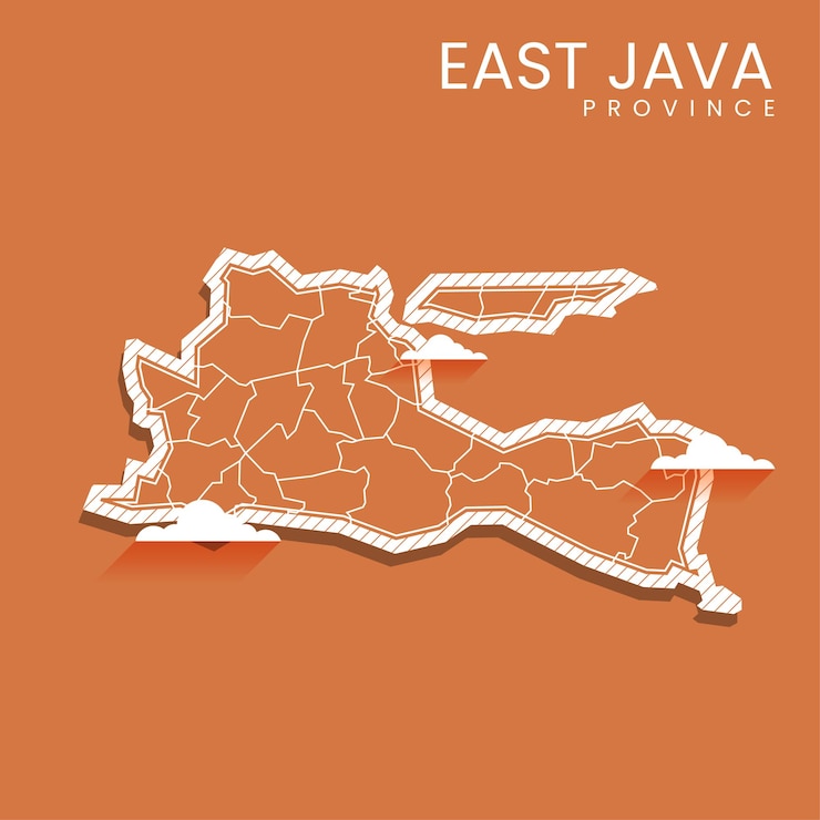Vector mapa vectorial de la isla de java oriental en blanco y negro ilustración muy detallada de la isla de java oriental