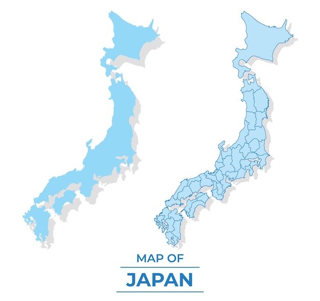 El mapa vectorial de Japón establece una simple ilustración de estilo plano y contorno.