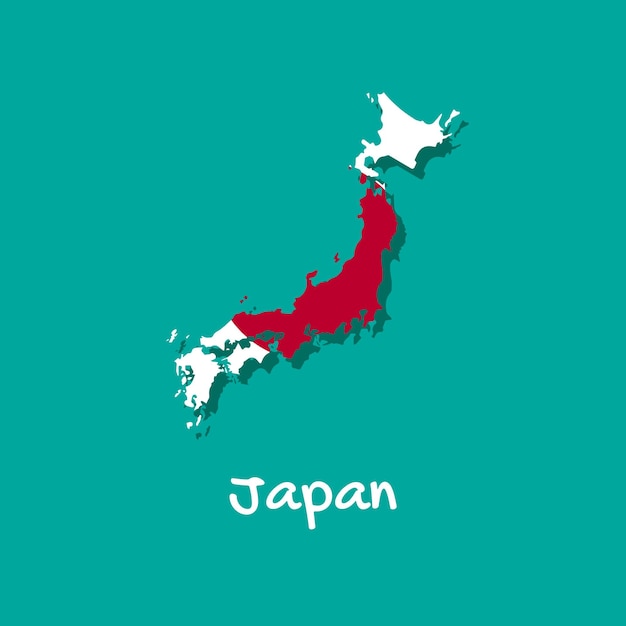 Mapa vectorial de japón pintado con los colores de la bandera las fronteras del país con sombra aislado