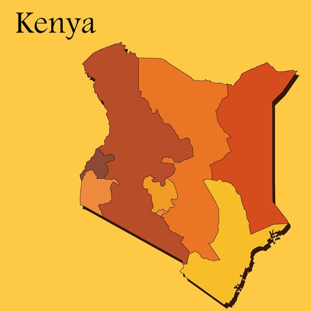Mapa vectorial de Kenia con líneas de regiones y ciudades y todas las regiones completas