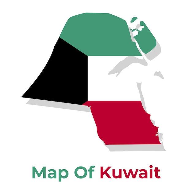 Vector mapa vectorial de kuwait con la bandera nacional.