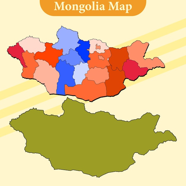 Mapa vectorial de Mongolia con líneas de regiones y ciudades y todas las regiones completas