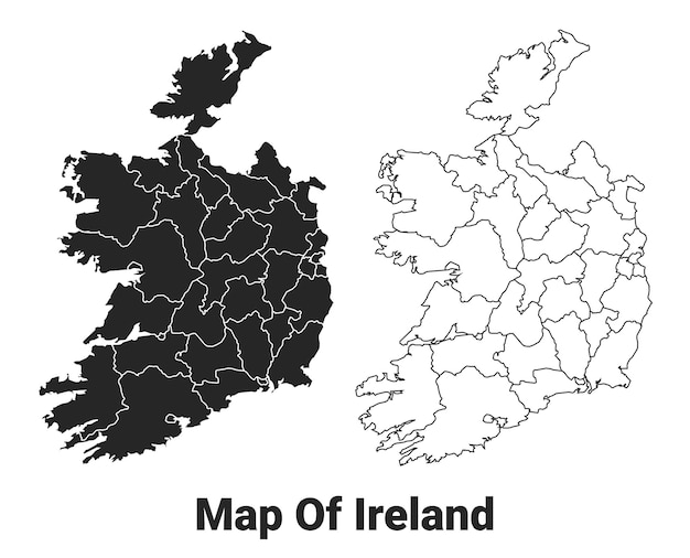 Mapa vectorial negro del país de Irlanda con fronteras de regiones.