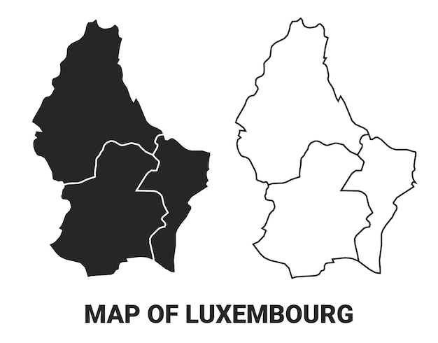Mapa vectorial negro del país de Luxemburgo con fronteras de regiones