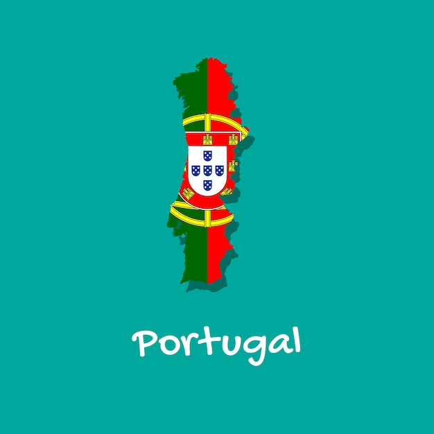 Mapa vectorial de portugal pintado con los colores de la bandera las fronteras del país con sombra