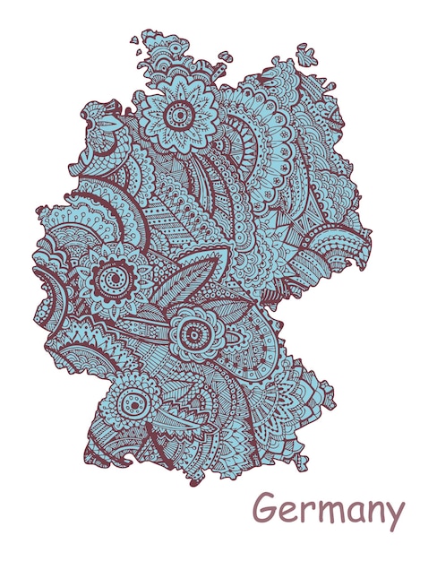 Mapa vectorial texturizado de alemania fondo tribal de patrón etno dibujado a mano